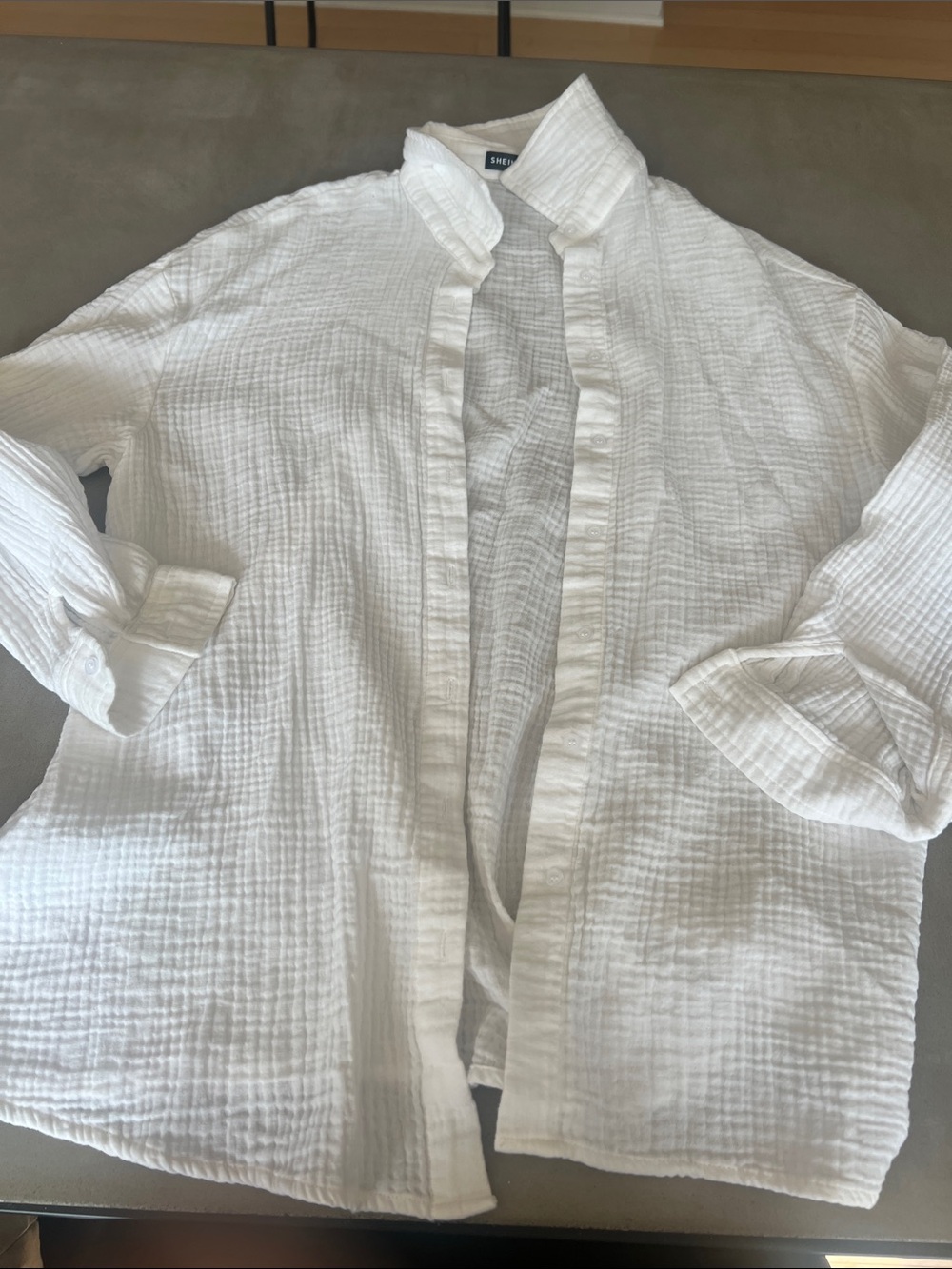 SHEIN White Textured Gauze Shirt Jacket